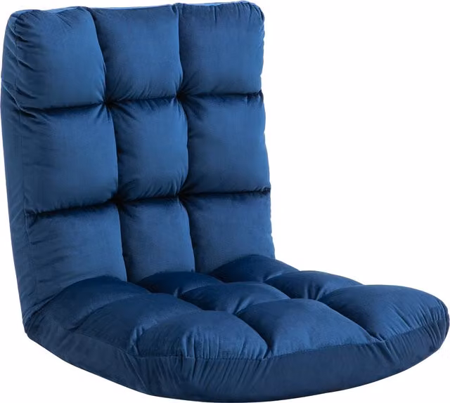 Poltrona da terra HOMCOM in velluto blu con schienale reclinabile, L: 71 cm, P: 55 cm, H: 53.5 cm