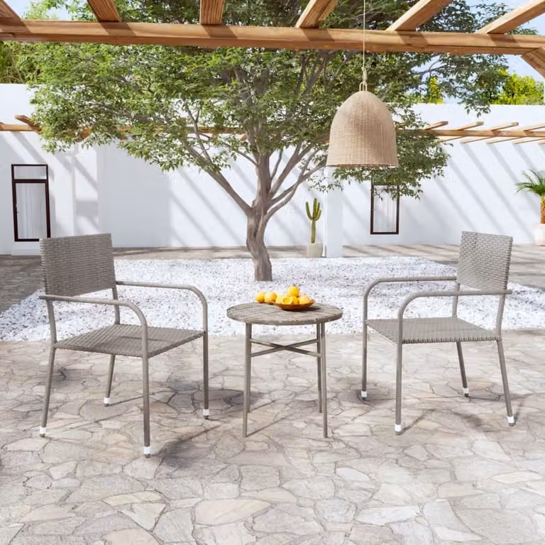 The Living Store Set da pranzo da giardino 3 pz. Set da pranzo da giardino Poly Rattan Grigio