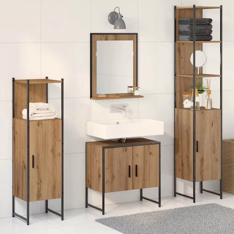 Set di mobili per il bagno moderno vidaXL in 4 pezzi marrone L/P/H: 60,0 x 33,0 x 185,5 cm