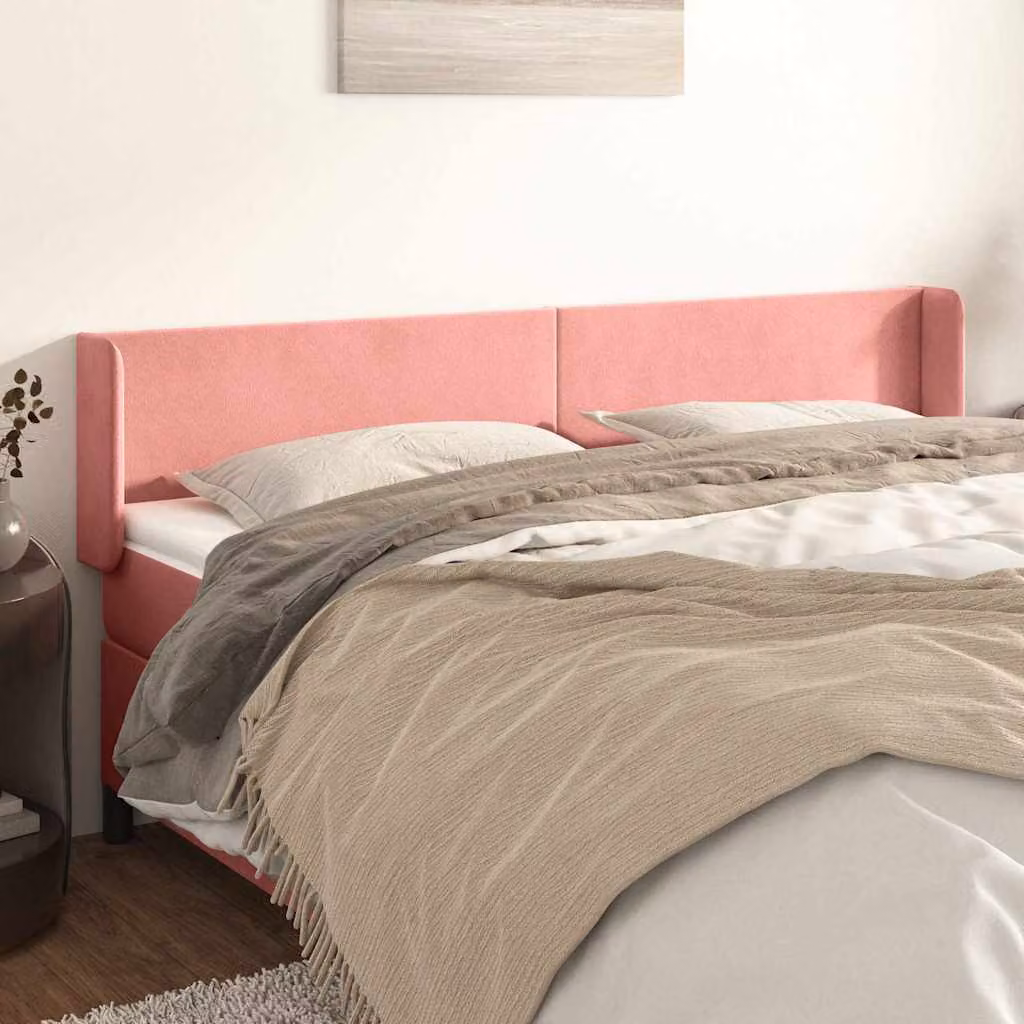 Testiera ad orecchio vidaXL in velluto rosa con struttura in legno e MDF, L: 163 cm, P: 16 cm, H: 78-88 cm