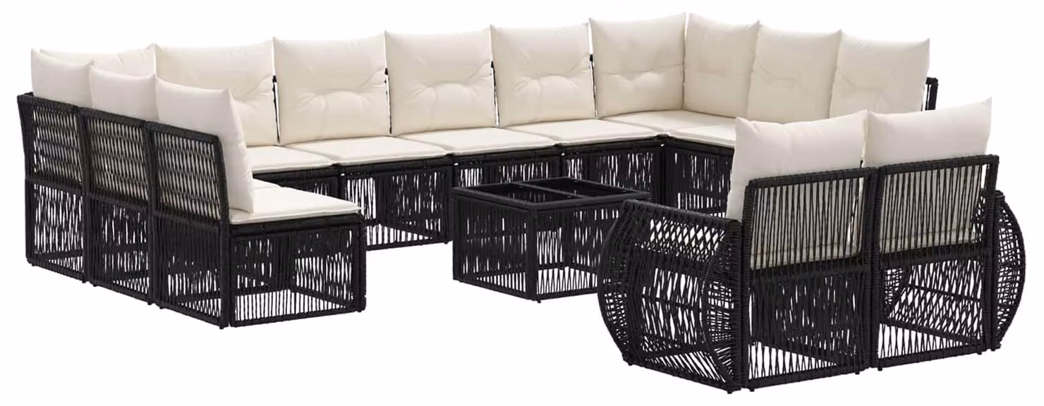 Set Divano da Giardino 13 pcs Nero e Bianco Crema polyrattan
