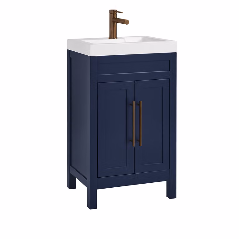 Mobile Bagno Blu Marino da 500mm con Lavabo e Maniglia Moderna con Barra a T in Rame Satinato - Warwick