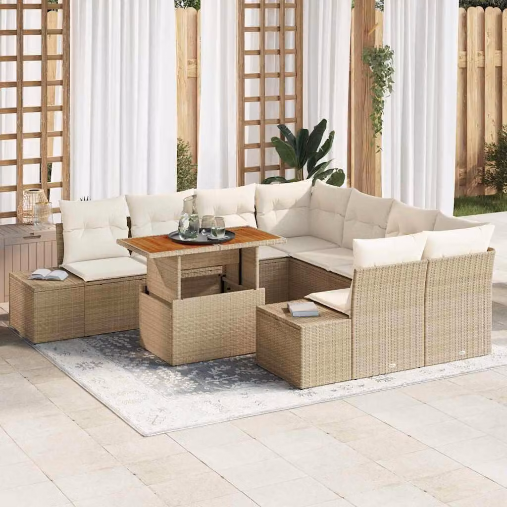 Maison Exclusive - Set da giardino con divano, 9 pezzi, rattan sintetico beige