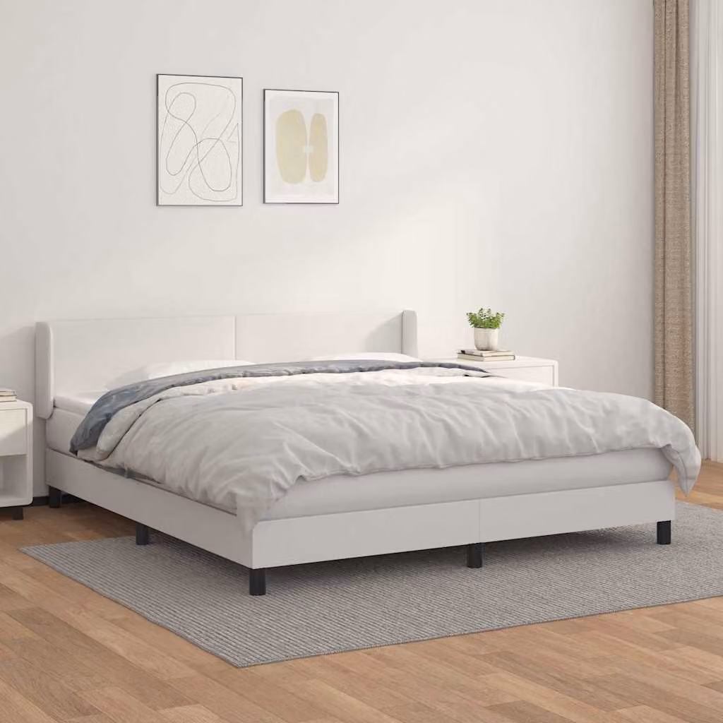 vidaXL Giroletto a Molle con Materasso Bianco in Similpelle L/P: 180 x 200 cm – 1