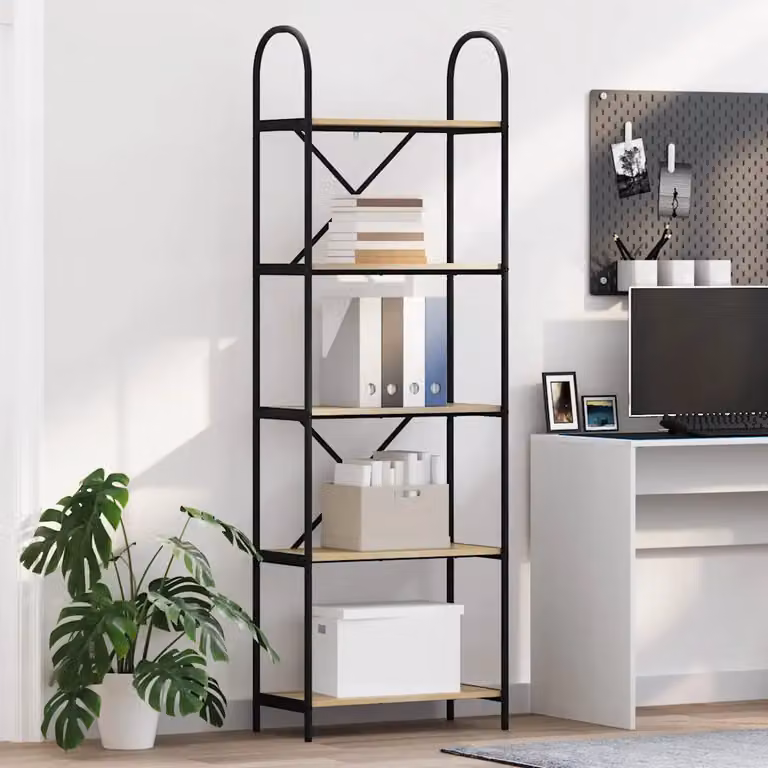 Libreria moderna vidaXL a 5 livelli in legno ingegnerizzato e metallo, L: 60 cm, P: 30 cm, H: 183 cm