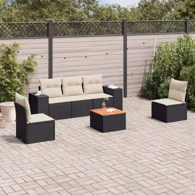 Set Divano da Giardino 6 pz con Cuscini-Sofa da Giardino-Divanetto da esterno Nero in Polyrattan 407366