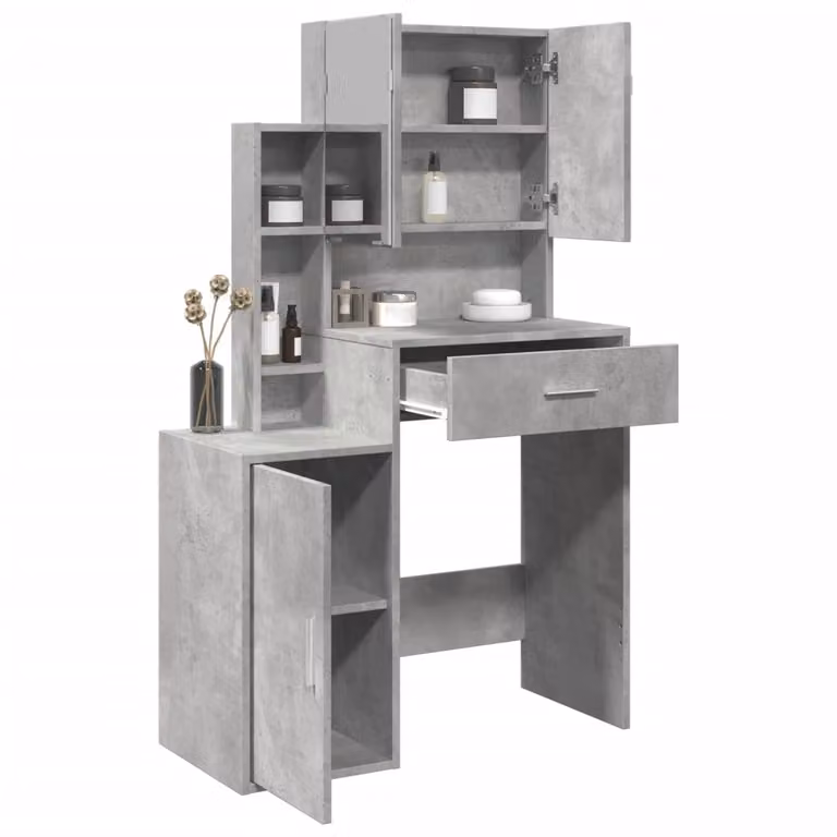vidaXL Toeletta con Armadietto Grigio Cemento L: 80 cm, P: 35 cm, H: 132 cm