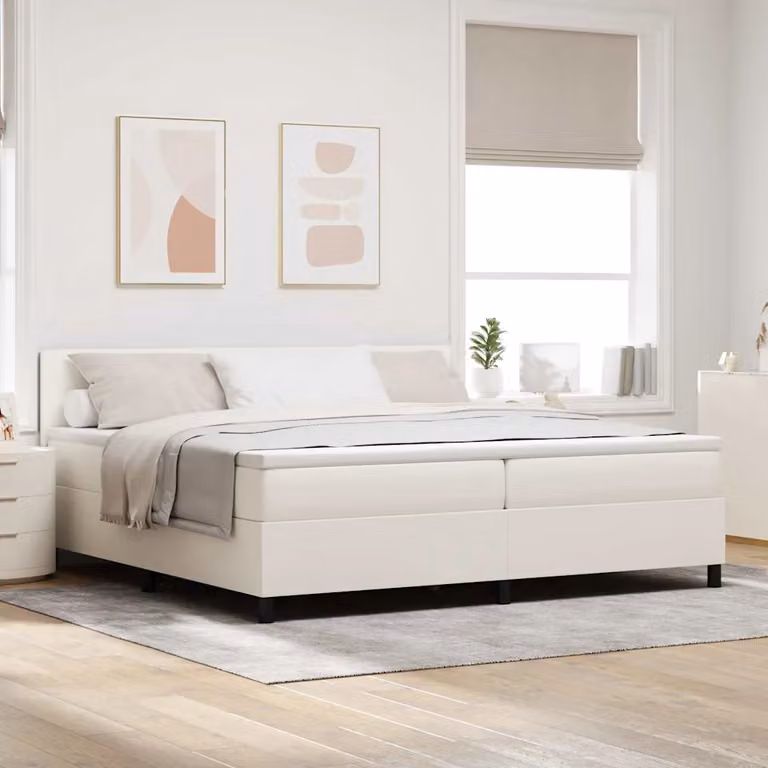 Letto a molle vidaXL in tessuto cord beige e bianco L/P/H: 200 x 200 x 203 cm