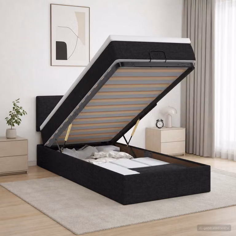 Letto ottomano con materasso vidaXL in tessuto nero L 100 x P 200 cm