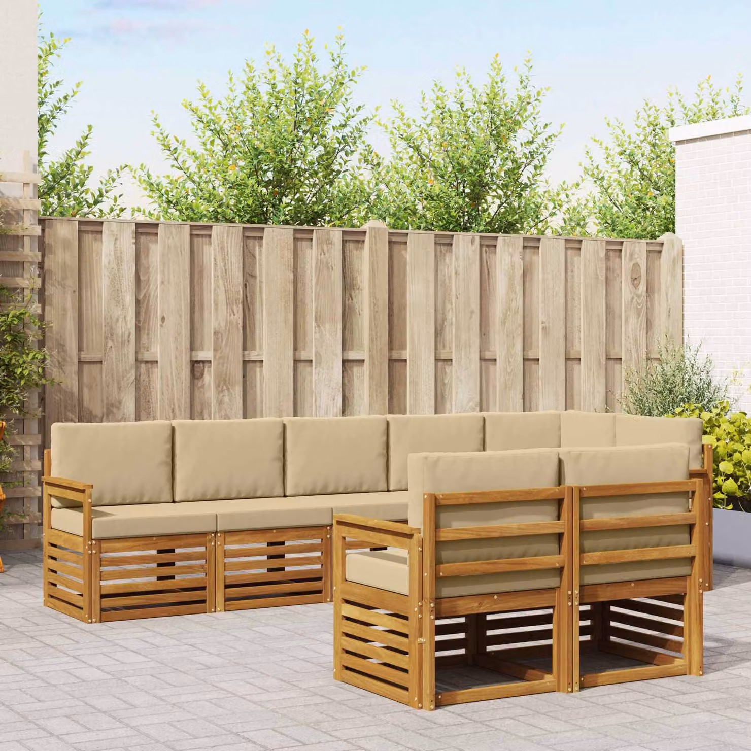 Set di divani da esterno vidaXL 8 pz in legno di acacia con cuscini beige e marrone