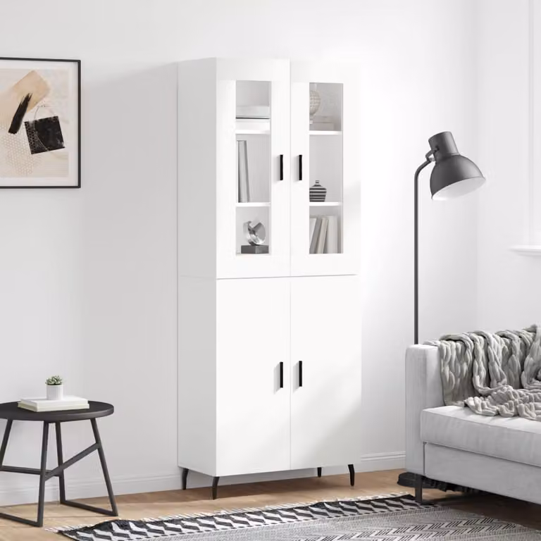 Credenza bianca vidaXL con ante in vetro e ripiani interni in stile minimalista L: 69,5 cm, P: 34 cm, H: 180 cm