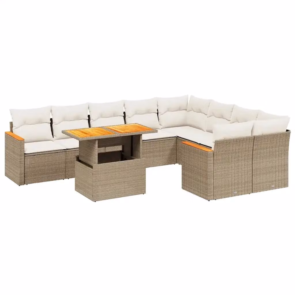 vidaXL Set Divano da Giardino a L 10 pz in Polyrattan con Cuscini Beige e Tavolino da Esterno – 2