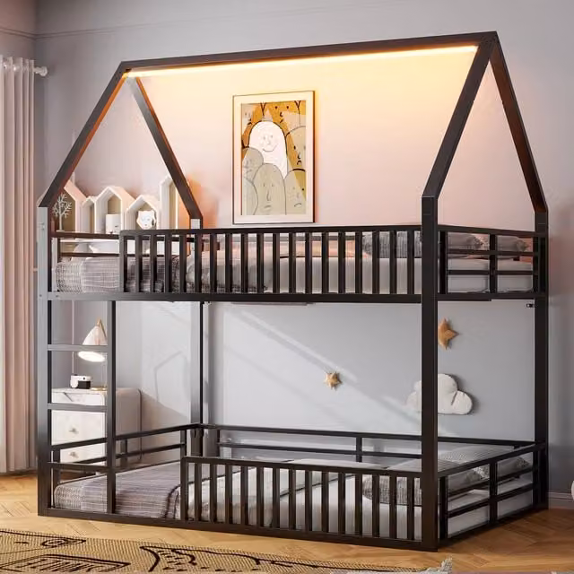 Letto a castello casa funzione recinzione led metallo 140x200 cm