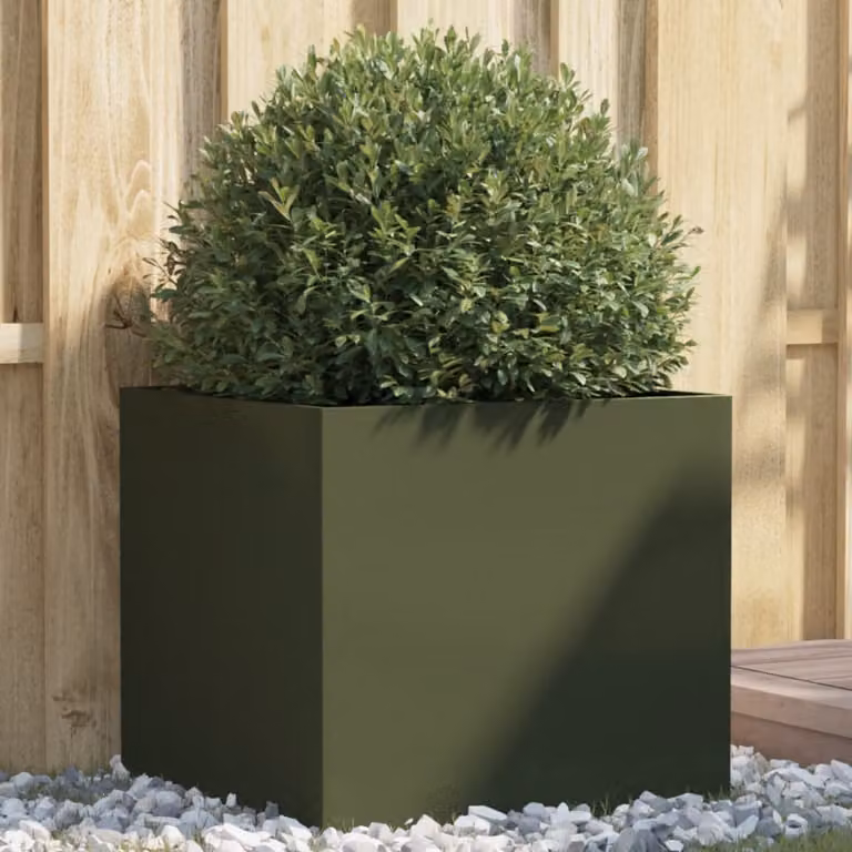 Fioriera da giardino vidaXL in acciaio verde oliva L/P/H: 49 x 47 x 46 cm