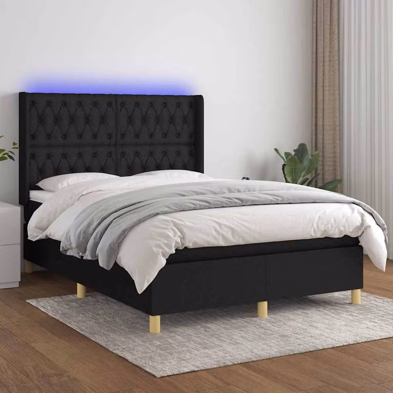Letto Ibrido con Materas e Illuminazione LED vidaXL in Tessuto Nero L: 140 cm, P: 190 cm