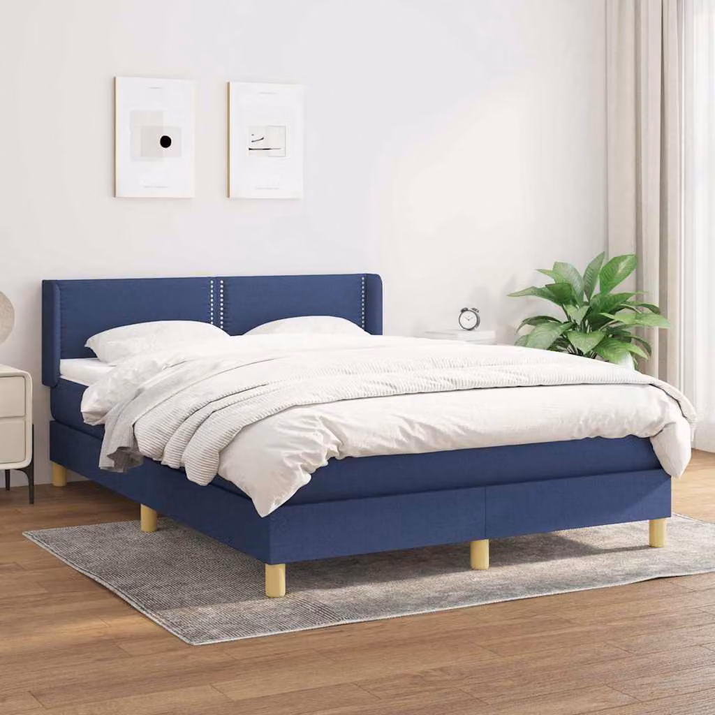 vidaXL Giroletto a Molle con Materasso Blu e Bianco in Tessuto L/P/H: 193 x 147 x 88 cm – 1