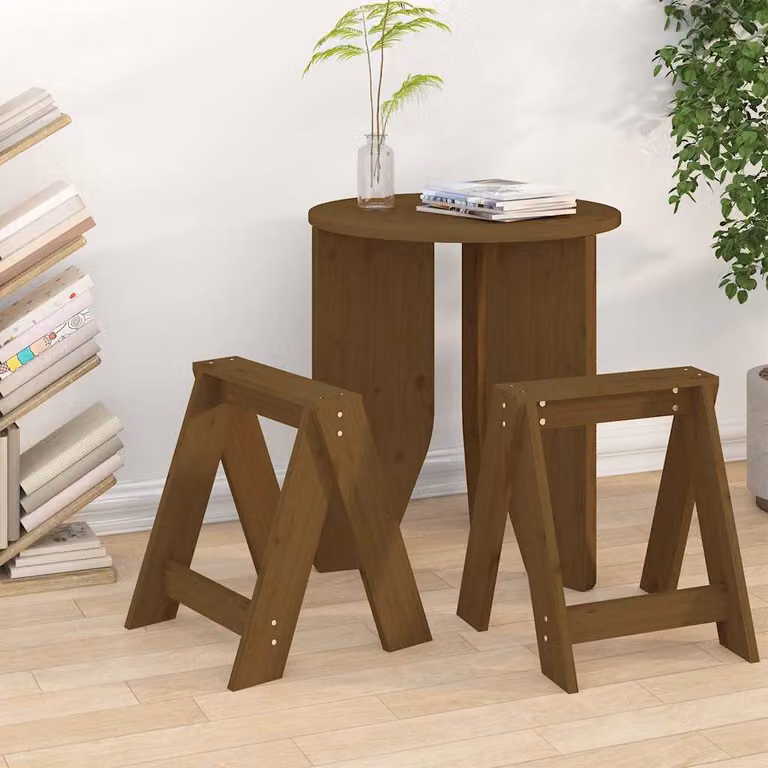 Set di 2 sgabelli vidaXL in legno di pino massello, colore marrone ambra, L/P/H: 40 x 40 x 45 cm