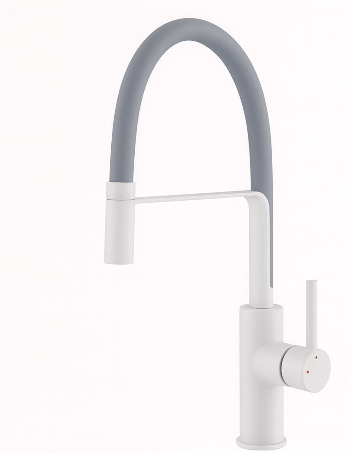 Miscelatore da cucina estraibile, bianco, con tubo flessibile grigio, monocomando