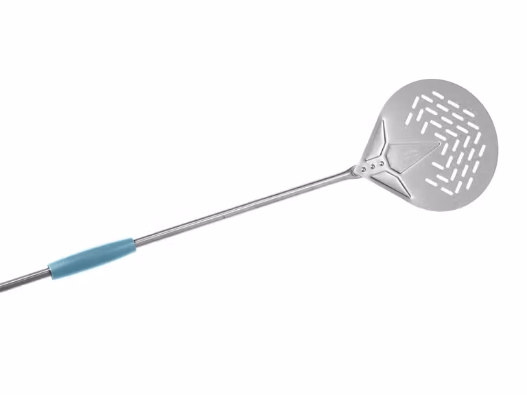 Palettino pizza inox, diam. 26 cm forato, manico 180 cm