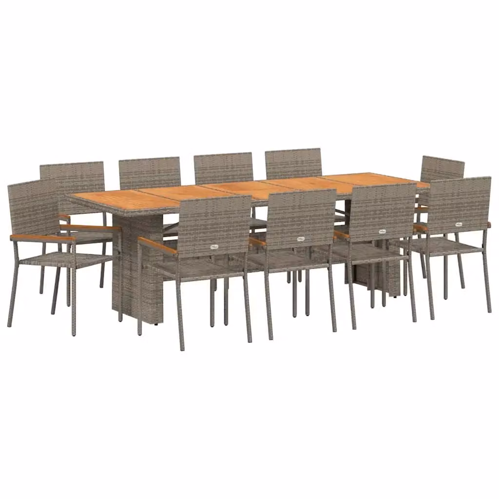 Set da pranzo per giardino e terrazzo vidaXL in polyrattan grigio con tavolo in legno di acacia, 11 pezzi – 2