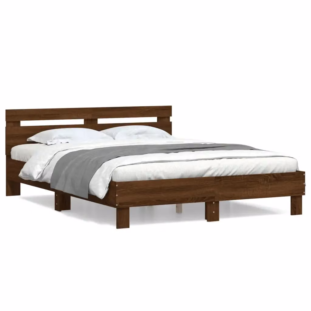 vidaXL Giroletto con Testiera in Legno Multistrato Rovere Marrone L: 140 cm, P: 200 cm – 2