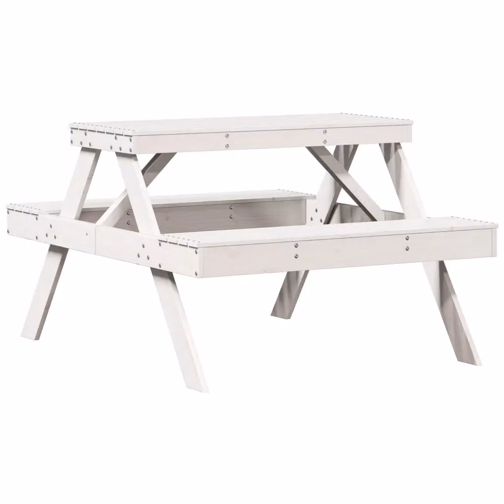 Tavolo da picnic rettangolare vidaXL in legno di pino bianco laccato L: 134 cm, P: 105 cm, H: 75 cm – 2