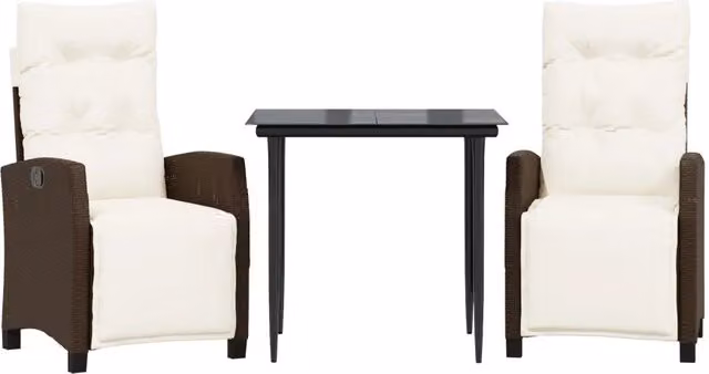 Set da Pranzo da Giardino 3pz | Set Salotto da Giardino con Cuscini in Polyrattan Marrone