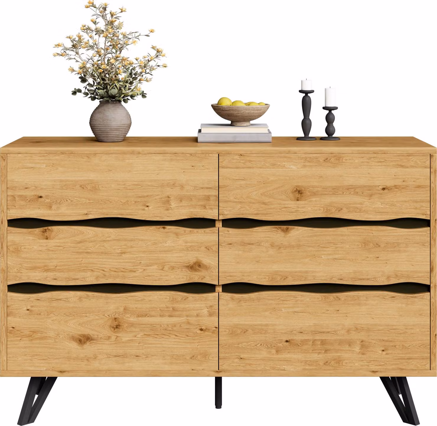 Credenza moderna Sweiko con 6 cassetti - Aspetto legno, Piedini in metallo, Molto spazio, Design minimalista, Per soggiorno e sala da pranzo - 120x40x75,5 cm