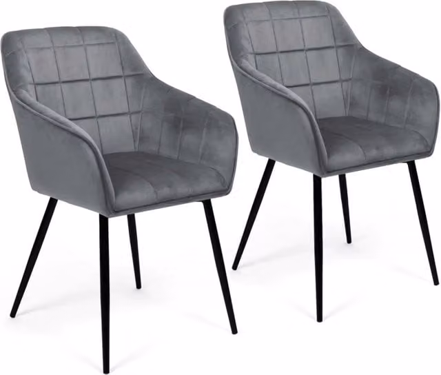 Set di 2 sedie da pranzo MADY IDMarket in velluto grigio chiaro con struttura in metallo moderno