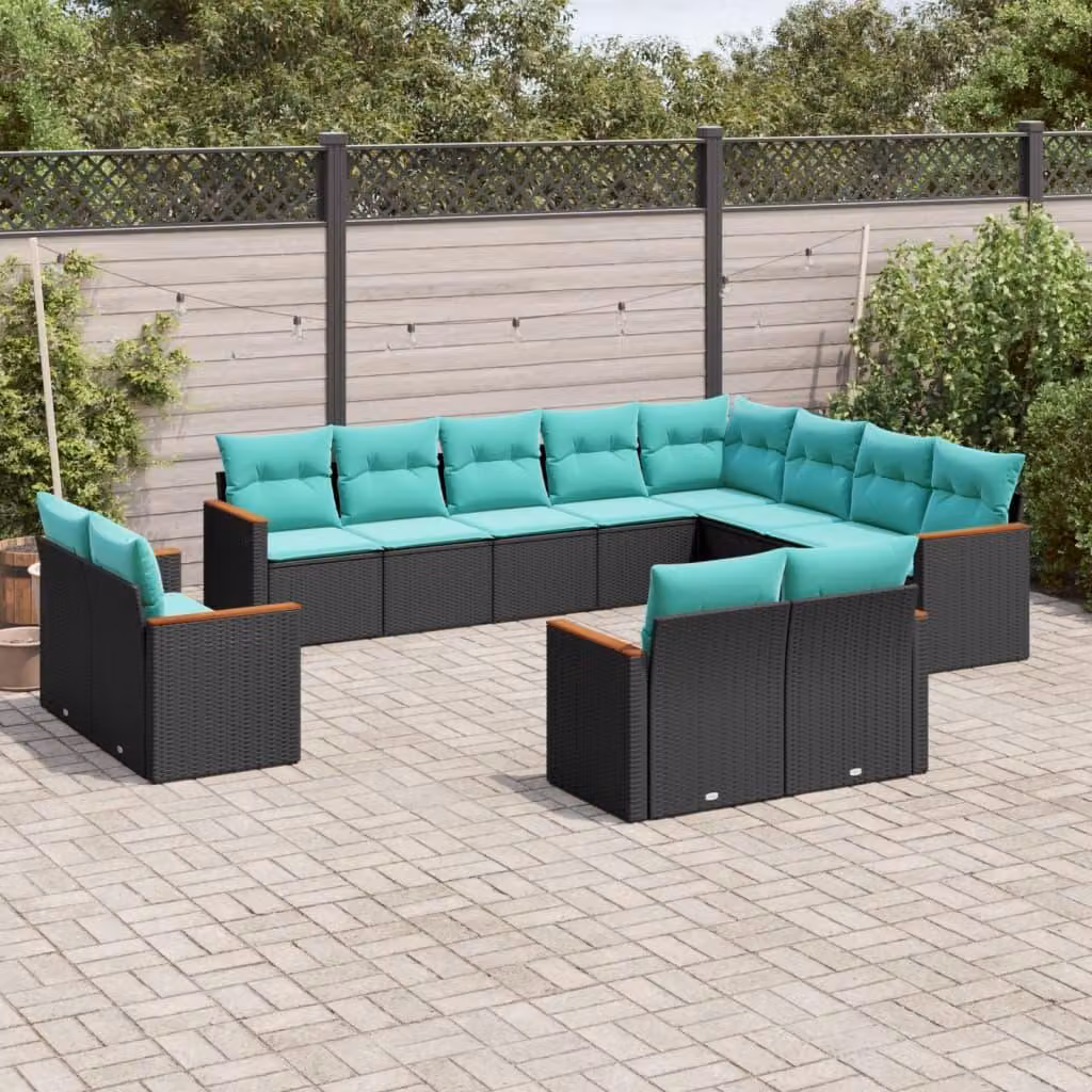 Maison Exclusive - Set da giardino 12 pezzi con cuscini, polyrattan nero