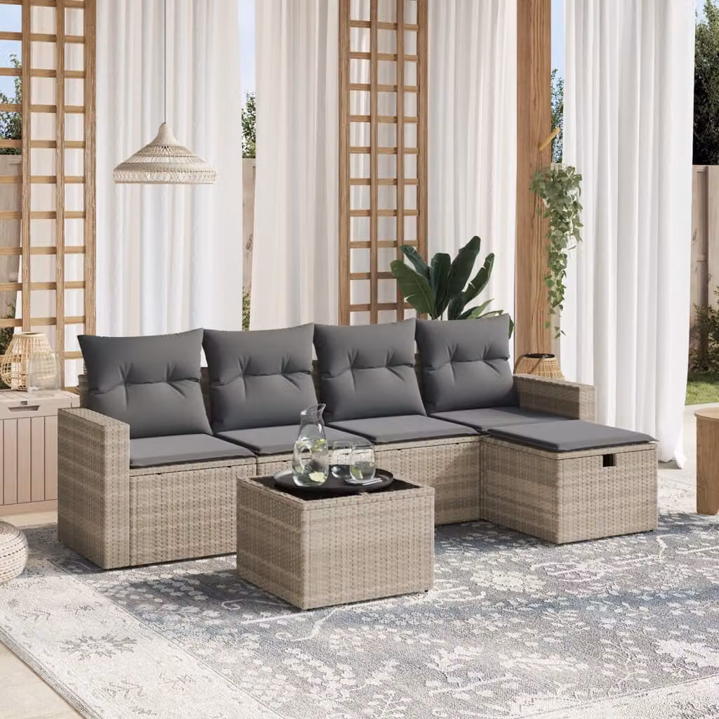 vidaXL Set Divano da Giardino a L con 6 Pezzi, Colore Grigio, con Cuscini e Tavolino, Struttura in Acciaio e Design Moderno – 1