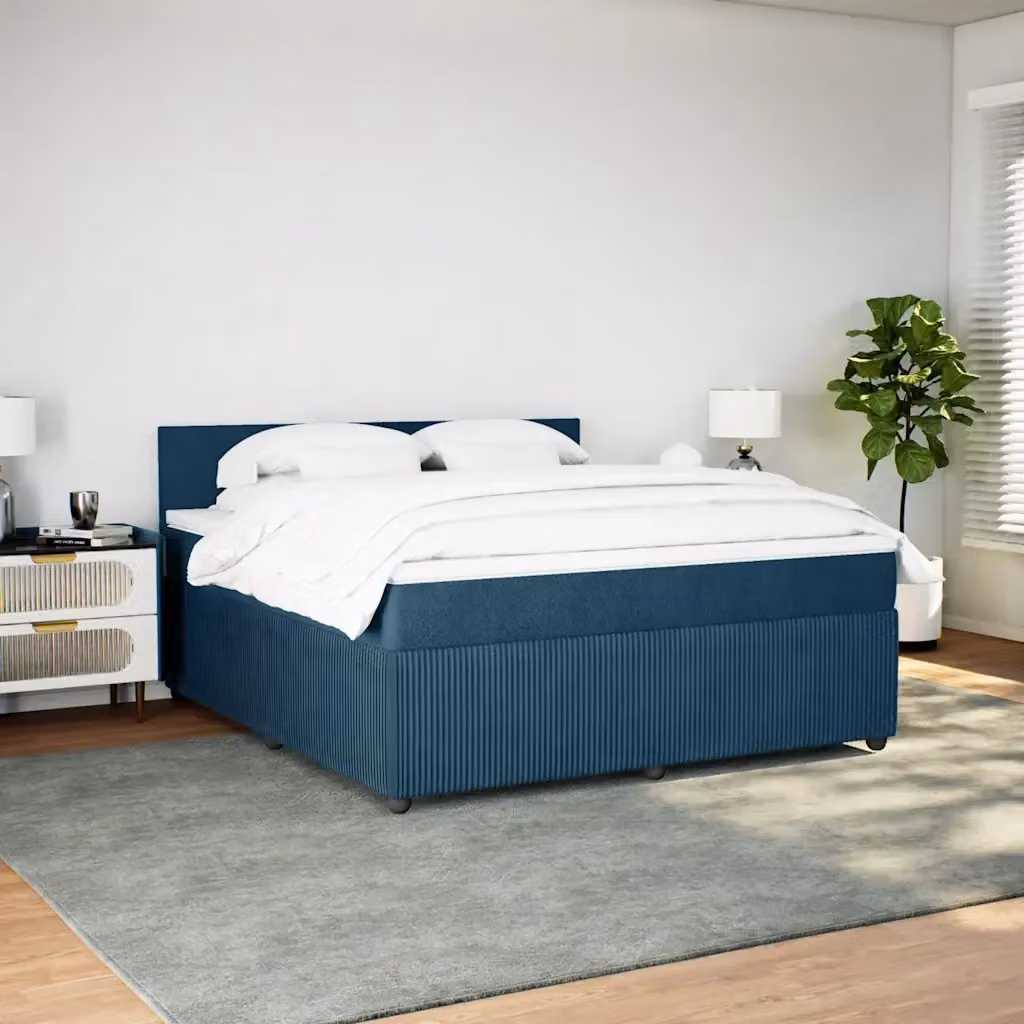 Letto con Giroletto a Molle e Materasso Ibrido vidaXL in Velluto Blu e Bianco L/P: 180 x 200 cm – 2