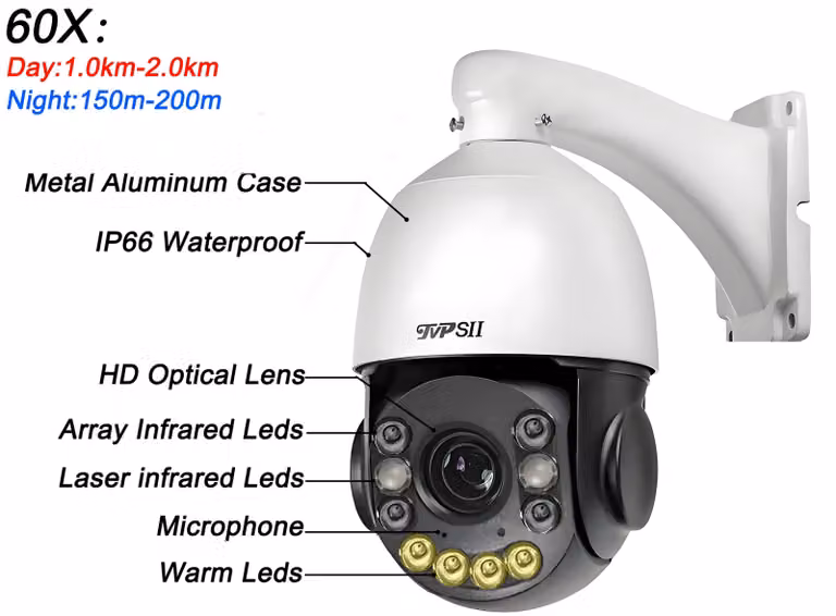 Telecamera di sicurezza - Telecamera a cupola - Zoom ottico 60x - Risoluzione 4K - Adatta per interni ed esterni