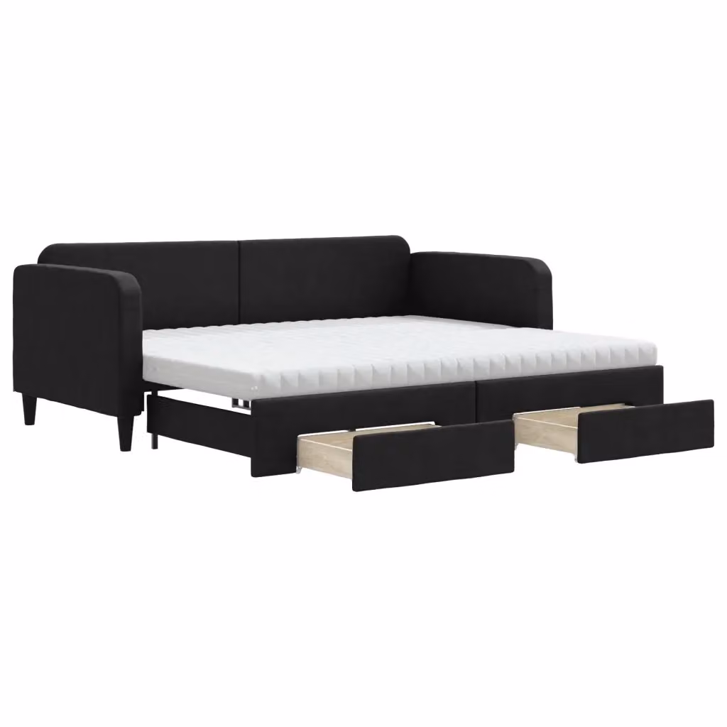 Divano Letto Estraibile vidaXL con Cassetto Nero in Tessuto per Soggiorno e Camera da Letto L/P/H: 90 x 190 cm – 2