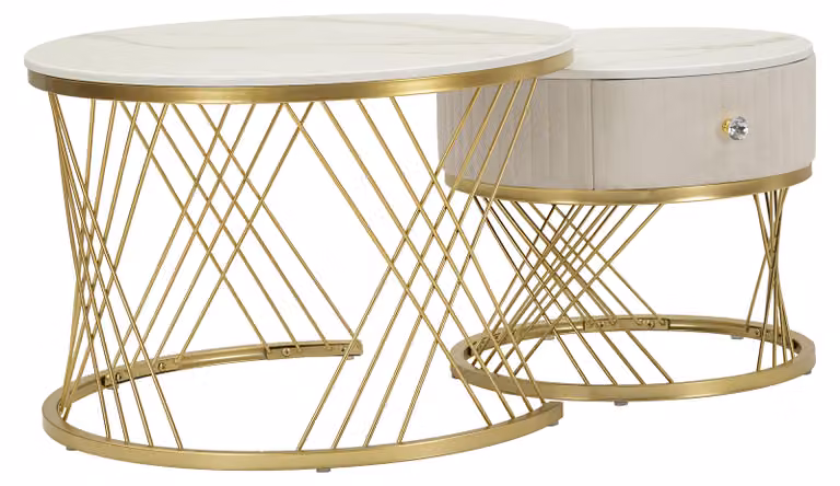 Mauro Ferretti set di 2 tavolini da caffè Votix crema oro 70x48 50x43.5 cm