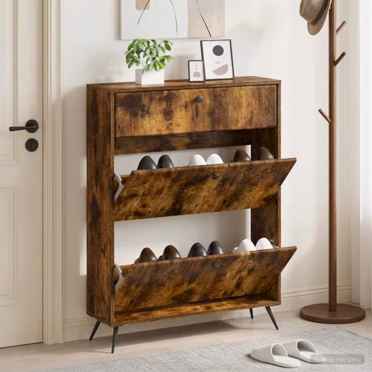 Scarpiera mobile BREDA vidaXL in legno e metallo, marrone e nero, L: 78 cm, P: 24 cm, H: 103 cm