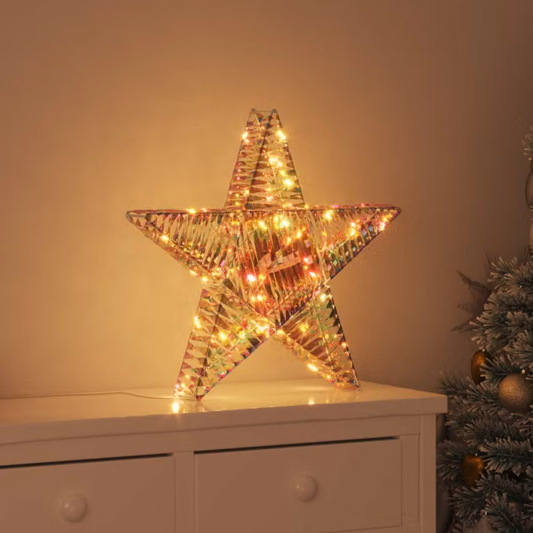Decorazione natalizia a forma di stella 3D vidaXL con 50 LED bianco caldo e multicolore, L 55 cm x P 52.5 cm x H 9 cm