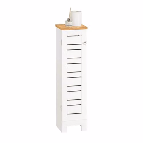 SoBuy Armadio da Bagno Stretto – Mobiletto Salvaspazio in Legno – Porta Rotolo Freestanding per WC, Mobile da Bagno Resistente all'Umidità, Bianco-Naturale, 20x75x18 cm, BZR85-W