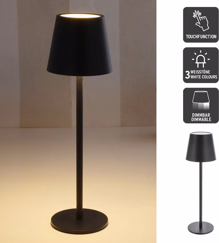 Lampada da tavolo LED metallica nera con funzione touch, 3 tonalità di luce bianca, dimmerabile, ideale come lampada da comodino o da scrivania