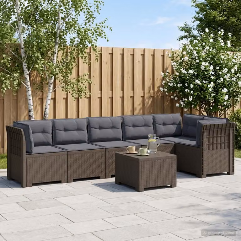 Set da giardino vidaXL a forma di L con divano da 6 posti, tavolino e cuscini, colore grigio