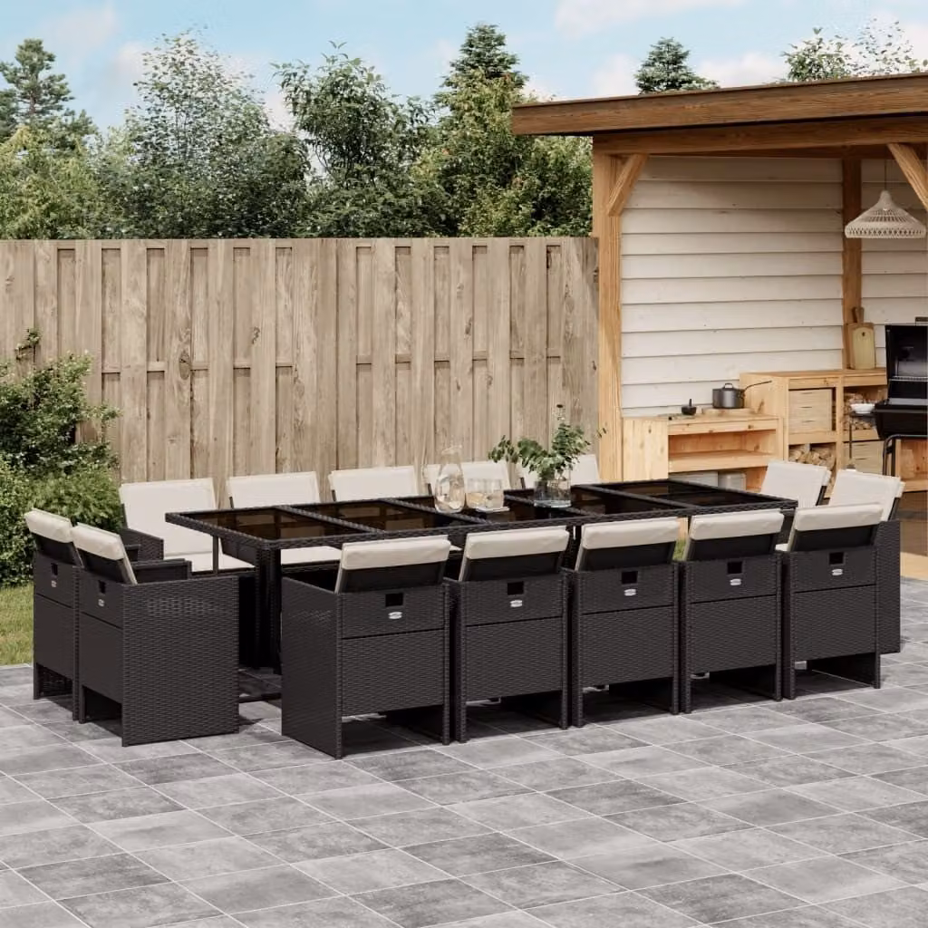 Maison Exclusive - Set da Pranzo da Giardino 15 pz con Cuscini Nero in Polyrattan