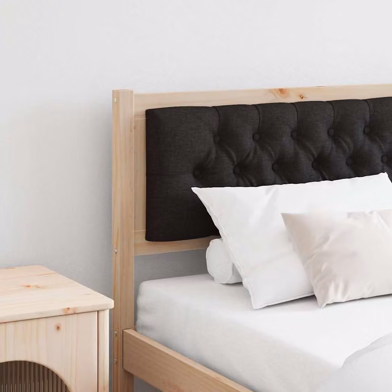 Testiera per letto moderna vidaXL in legno di pino massello e tessuto, colori marrone, nero e grigio, L: 185,5 cm, H: 85,5 cm, P: 9,0 cm