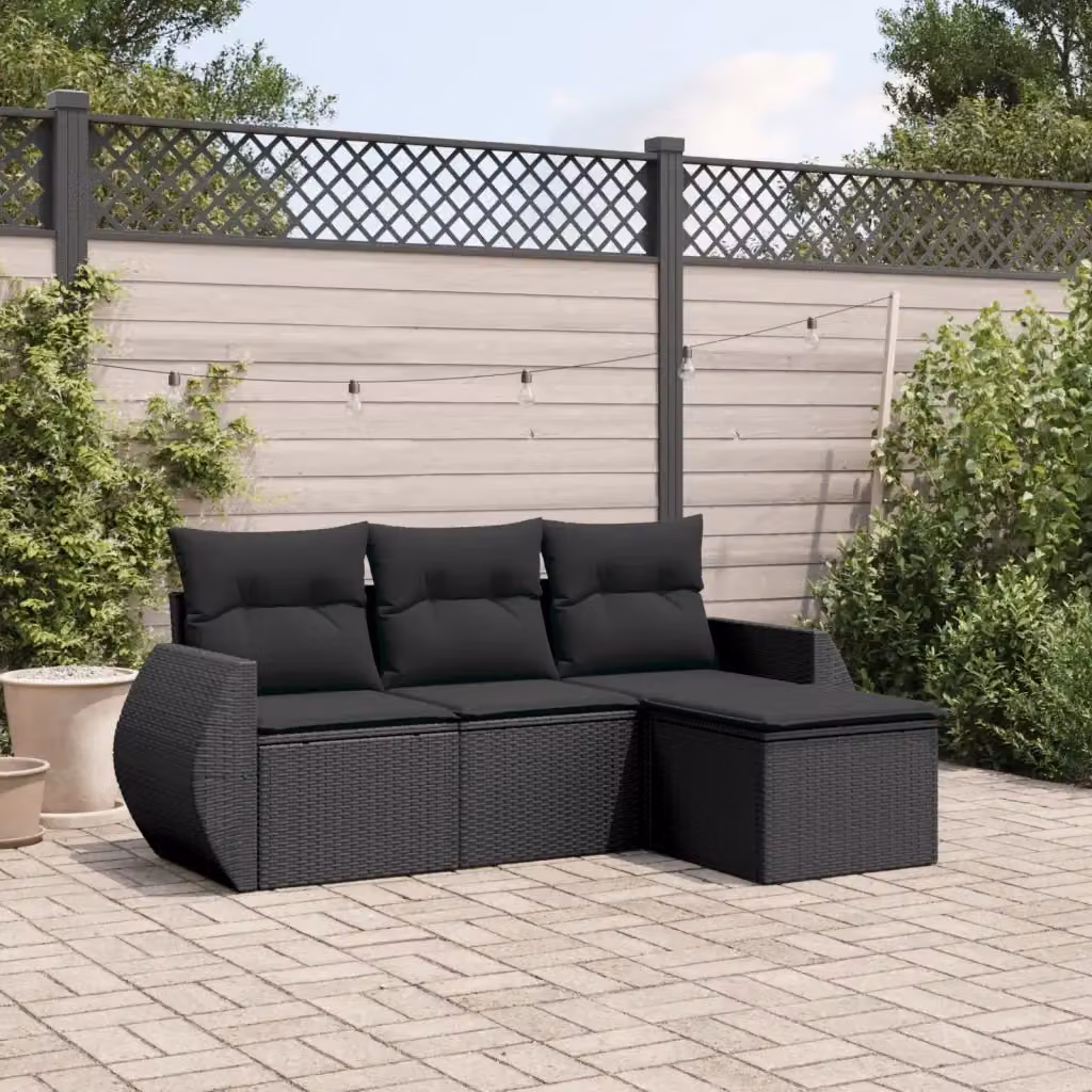 Set Salotto da Giardino a L con Polyrattan Nero e Cuscini DESIGN IN per Terrazza e Giardino – 2