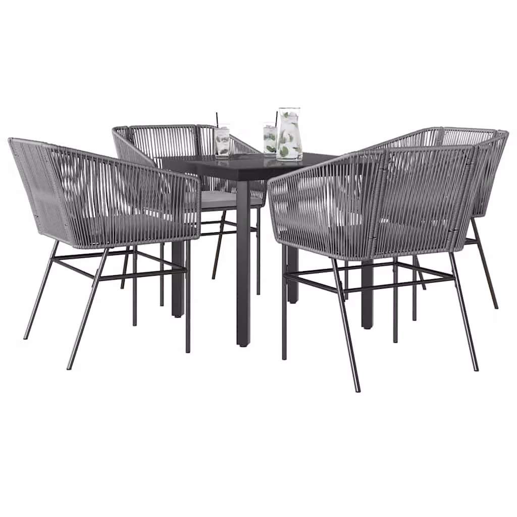 Set da pranzo da giardino vidaXL in polyrattan con tavolo in vetro e 5 sedie con cuscini, grigio e nero