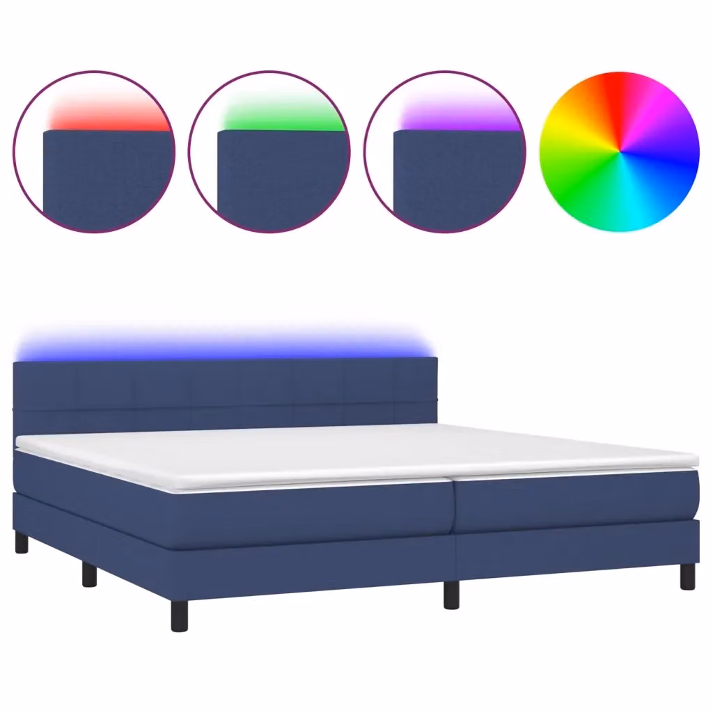 Letto Ibrido con Materasso e Illuminazione LED vidaXL in Tessuto Blu e Bianco L/P/H: 200 x 200 x 88 cm – 2