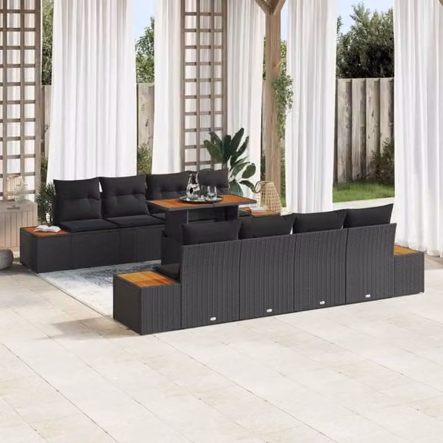 Set Divano da Giardino 9 pz Nero Poly Rattan 3358787
