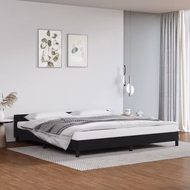 The Living Store Struttura letto con testiera nera 200x200 cm in ecopelle