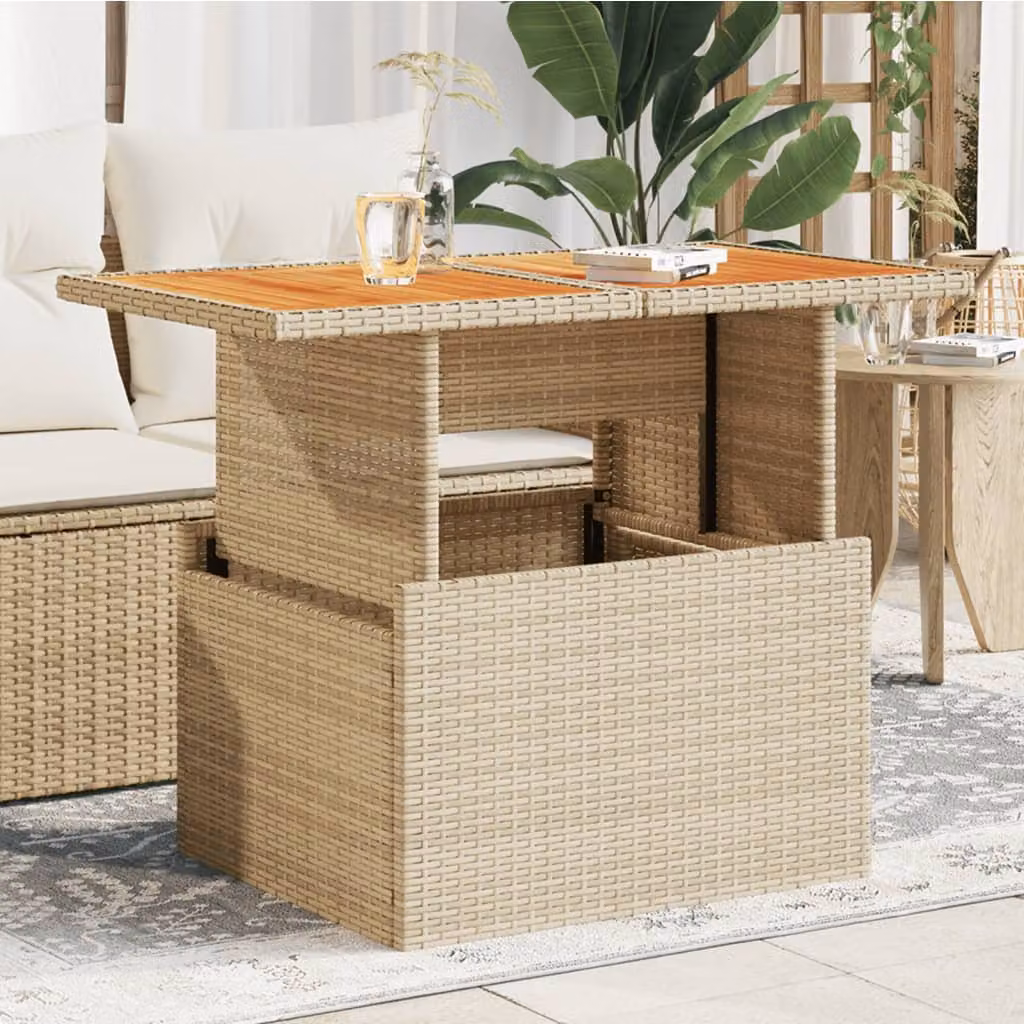 vidaXL Tavolo da Giardino Moderno in Polyrattan e Legno di Acacia Beige L: 100 cm, P: 55 cm, H: 73 cm