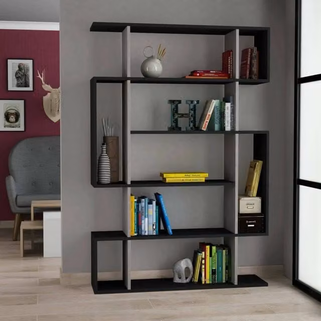 Libreria Agamermis DMORA, Scaffale Moderno con Pannello Posteriore per Ufficio e Soggiorno, Antracite e Beige, L: 110 cm, P: 25,5 cm, H: 161 cm