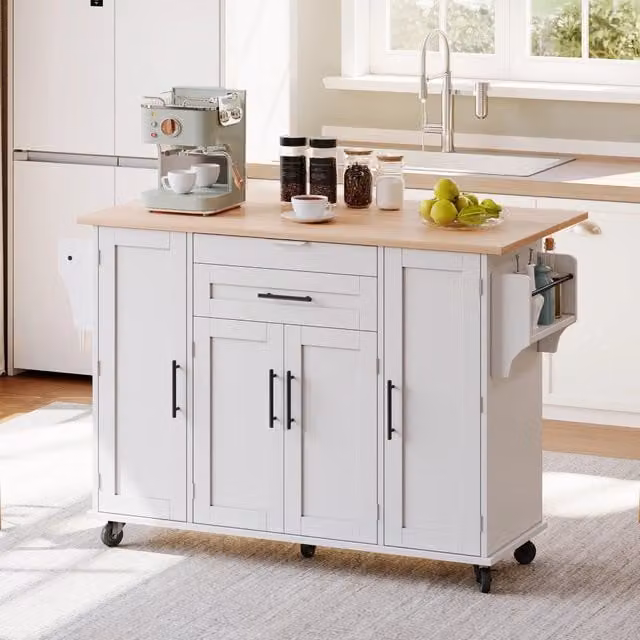 Carrello da cucina con cassetto nascosto, ripiani regolabili e portasciugamani per cucina 136 × 70 × 92 cm